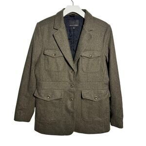 Banana Republic Expedition Blazer Women 12 Green Utility Pockets Wool Old Money